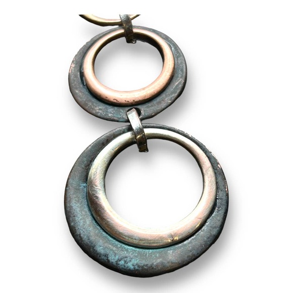 Mixed Metals Geometric Circles Modern Industrial Statement Necklace - Picture 5 of 9